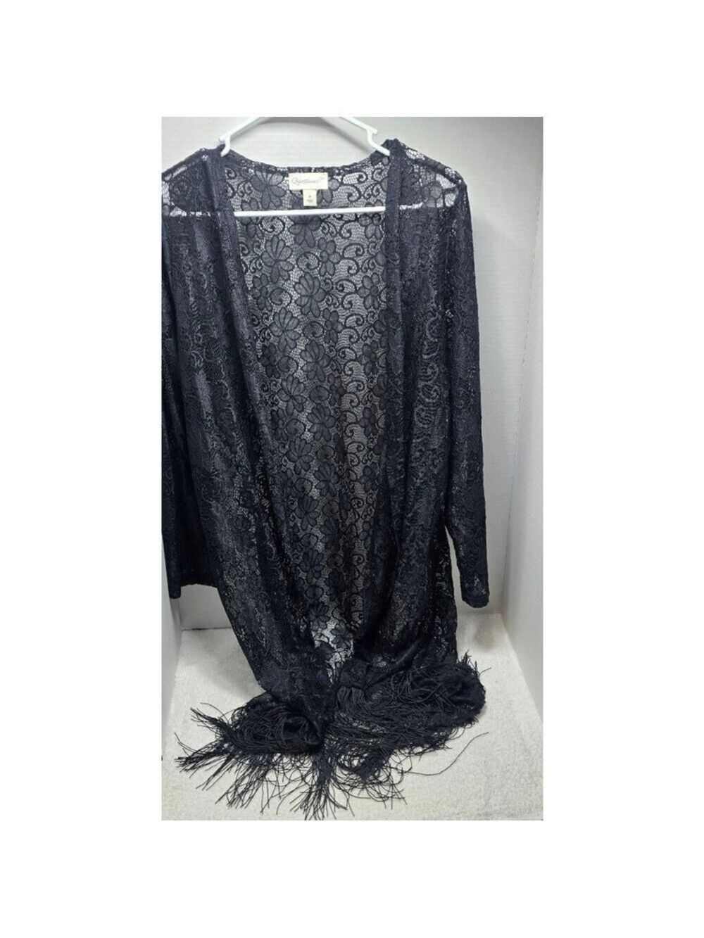 Women's Questions? Black Lace Fringe Shrug M